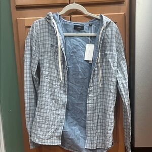 Vince XS Gray Plaid Hooded Shirt